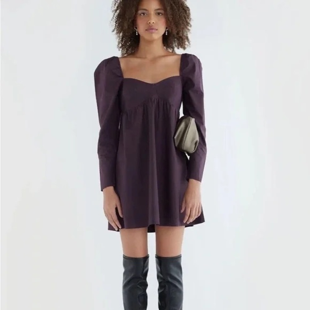 OAK + FORT 100% Cotton Sweetheart Puff Sleeve Mini Dress (XS)